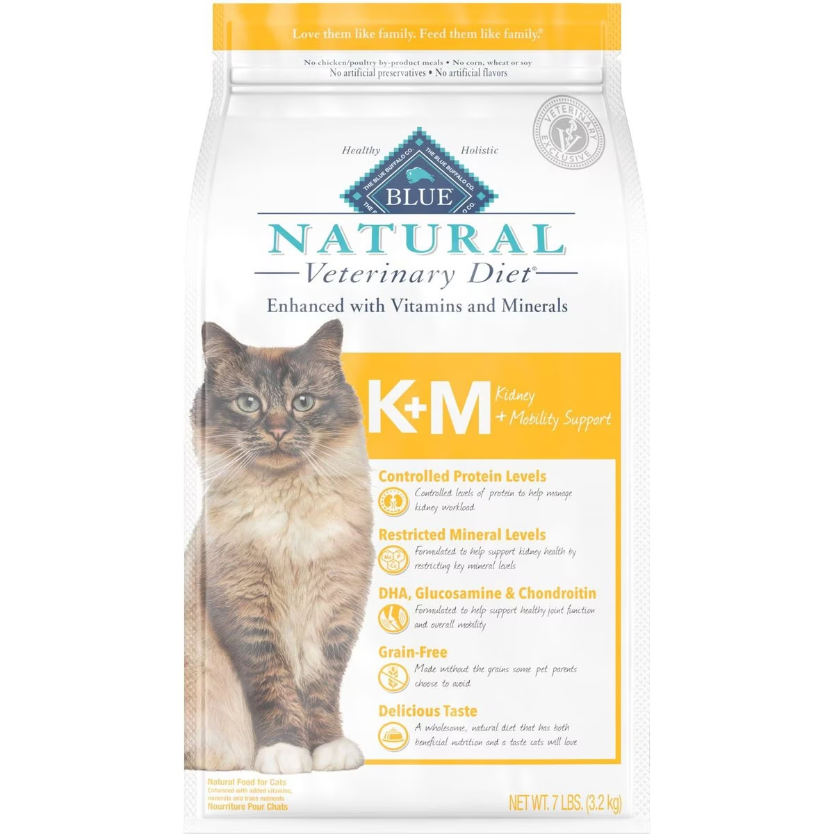 Blue Buffalo Natural Veterinary Diet K+M Kidney + Mobility Support Grain-Free Dry Cat Food 