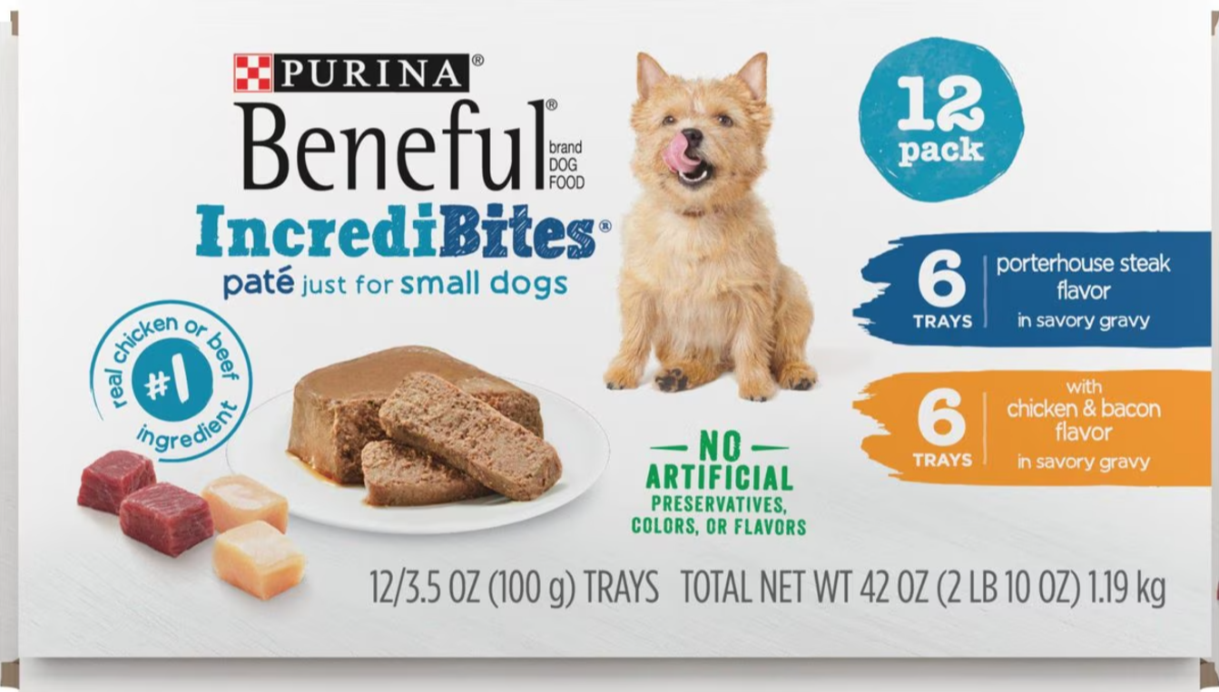 Purina Beneful IncrediBites Chicken & Bacon & Porterhouse Steak Variety Pack Pate Small Wet Dog Food
