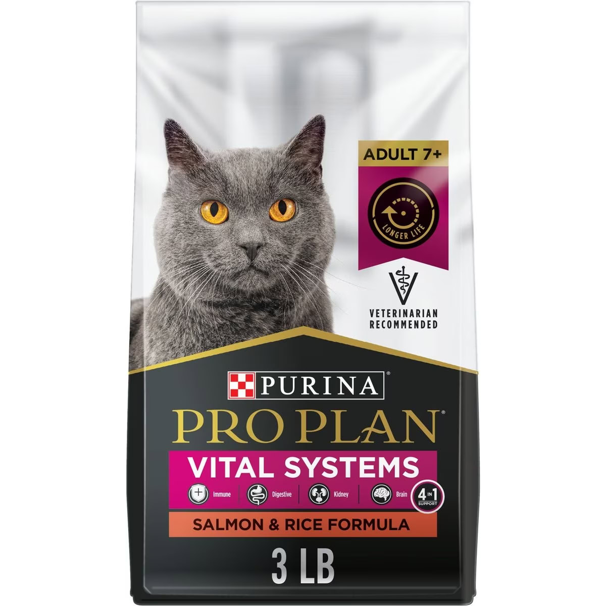 Purina Pro Plan Vital Systems 4-in-1 Formula Salmon & Rice Formula Senior Cat Food Dry 