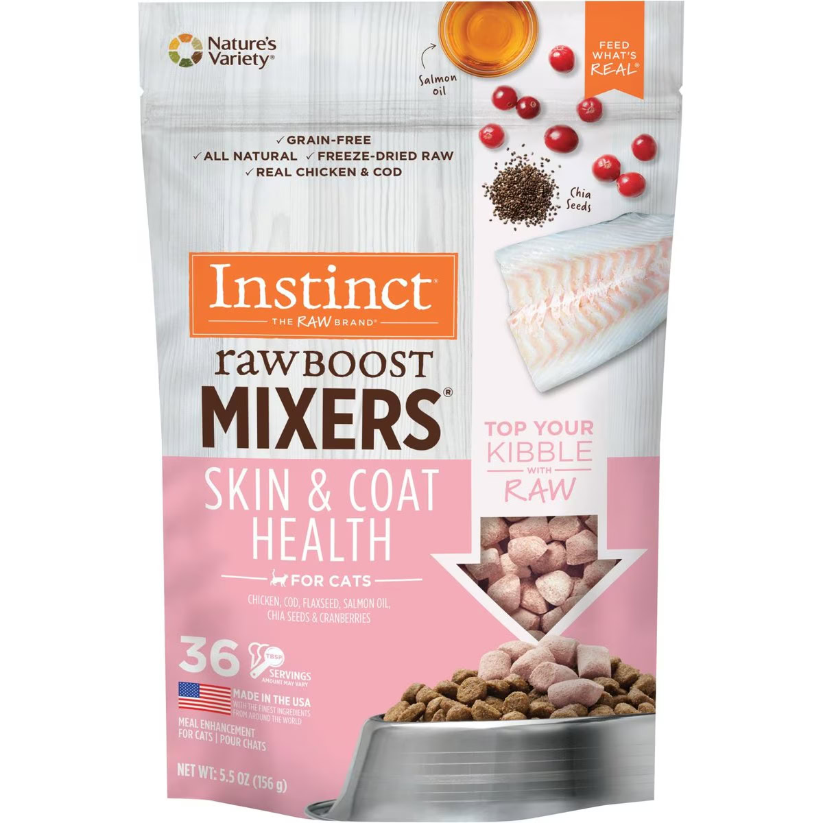 Instinct Raw Boost Mixers Grain-Free Skin & Coat Health Recipe Freeze-Dried Cat Food Topper 