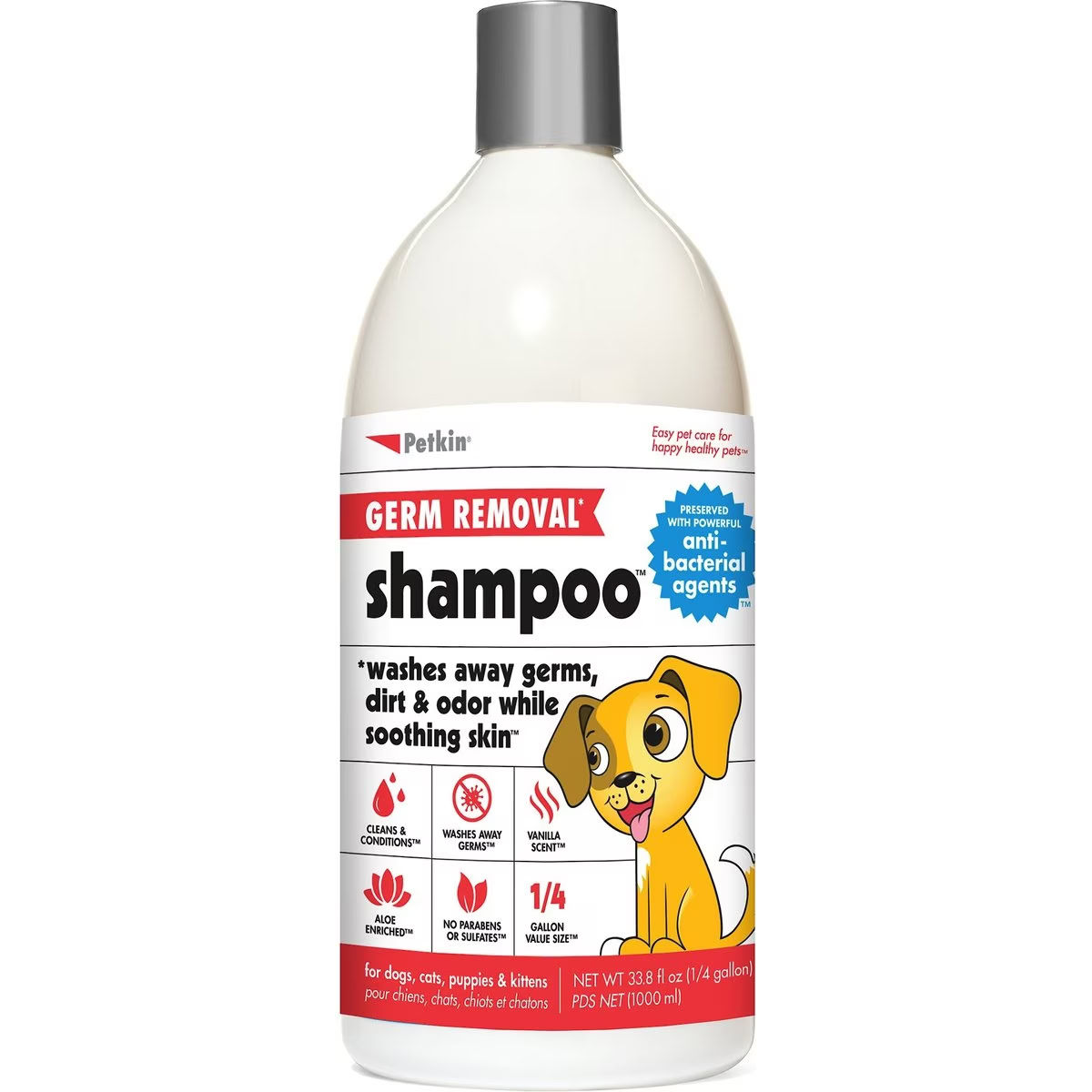 Petkin Germ Removal Vanilla Scented Antibacterial Dog & Cat Shampoo 
