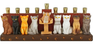 Aviv Judaica Candle Menorah Cat Design
