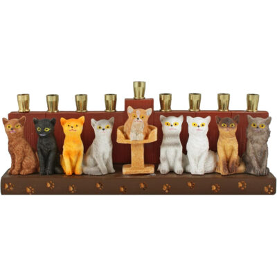 Aviv Judaica Candle Menorah Cat Design