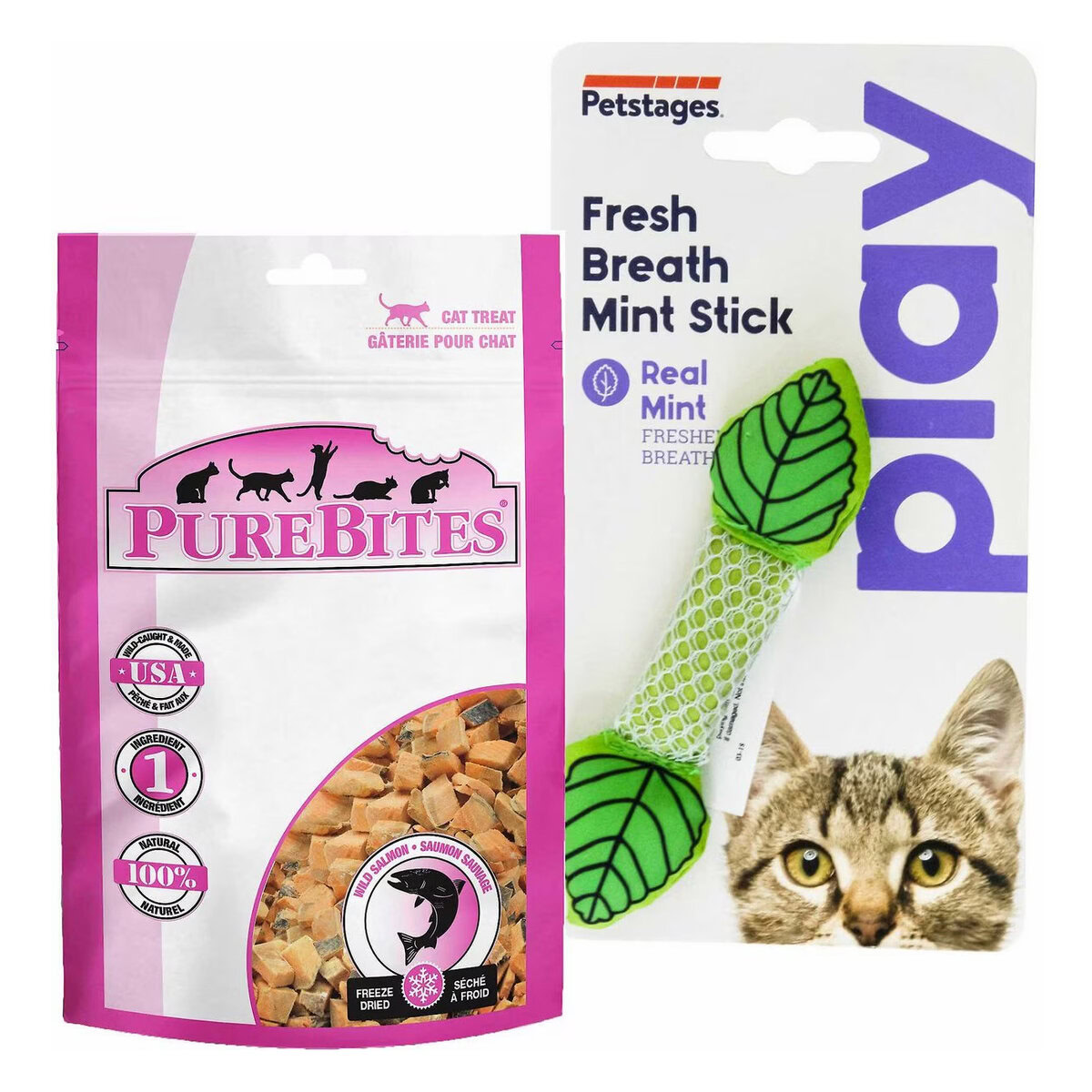 PureBites Salmon Treats + Petstages Fresh Breath Mint Stick