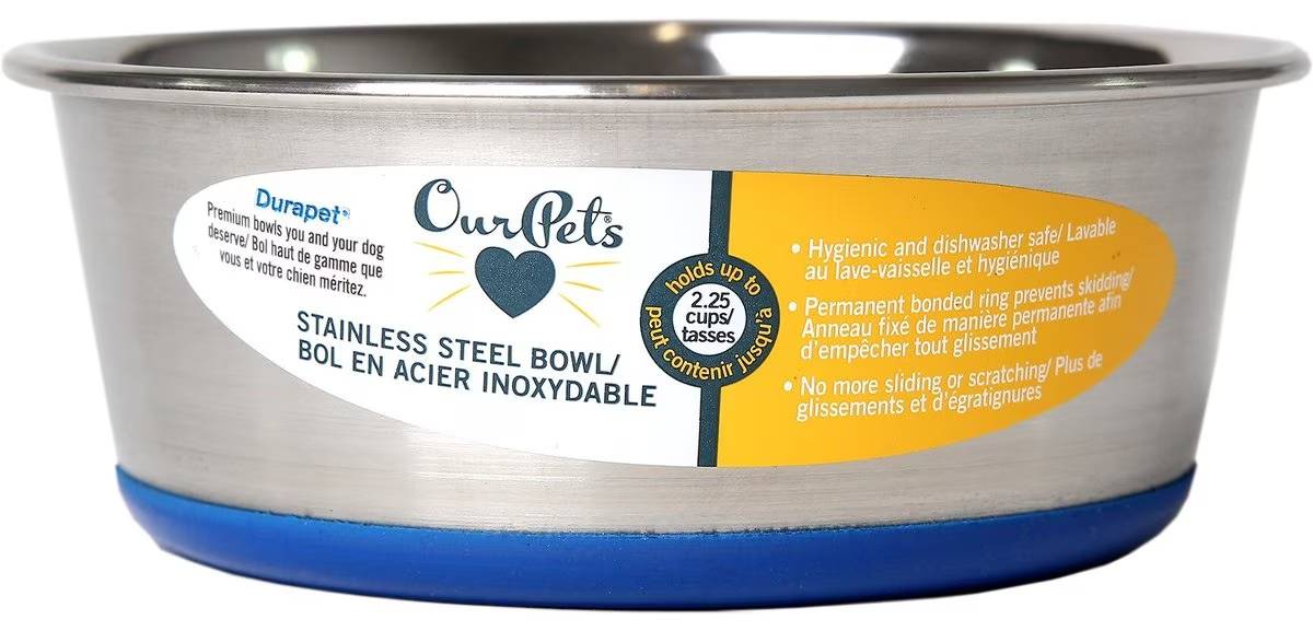 OurPets Durapet Premium Rubber-Bonded Stainless-Steel Bowl