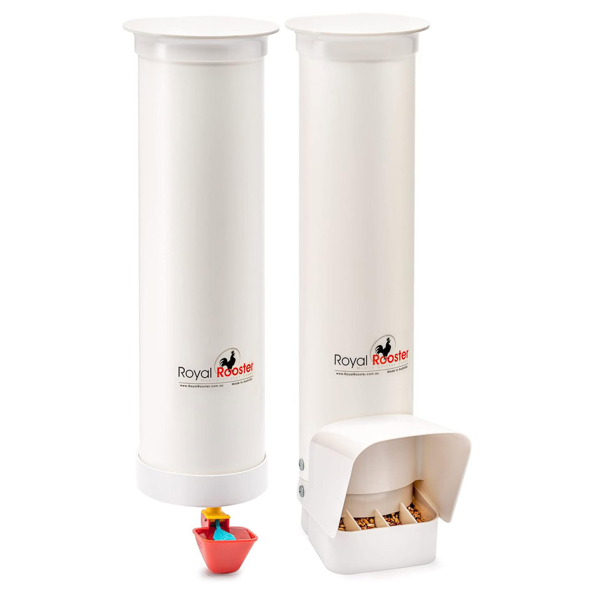 Royal Rooster Chicken Feeder with Rain Cover and Valve-Cup Waterer