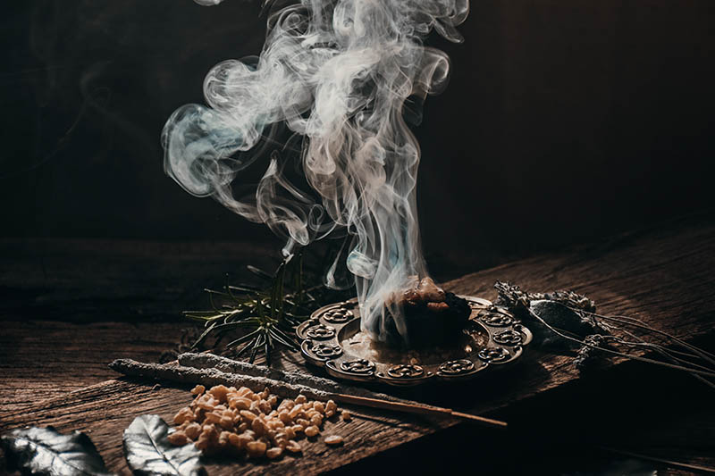Charcoal burning with incense