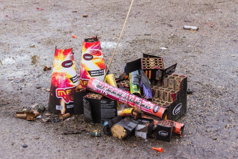 Fireworks debris on the ground