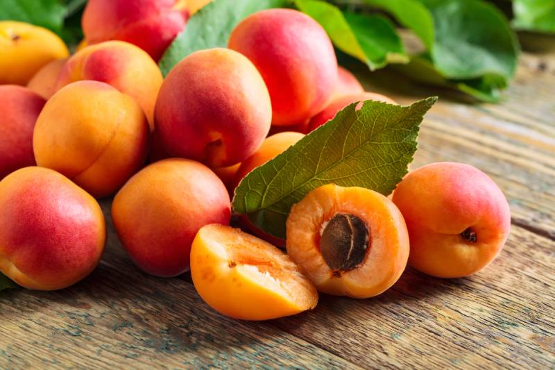 Fresh apricots on a old wooden table