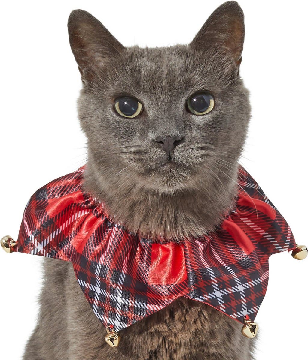 Frisco Red Plaid Cat Ruffle Collar With Bells