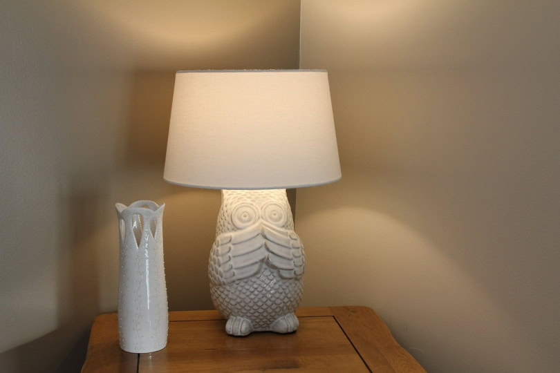 Night desk lamp turned on