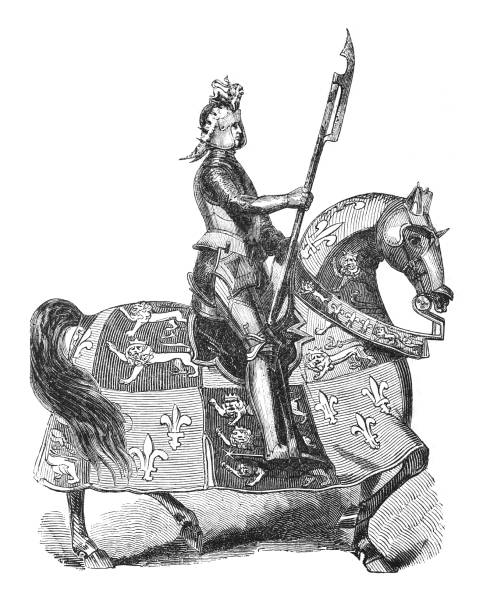 Old English Black Horse with Henry VI - King of England (1450) - Vintage engraved illustration