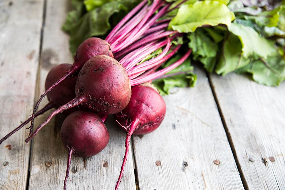 Red Beetroot with herbage green leaves