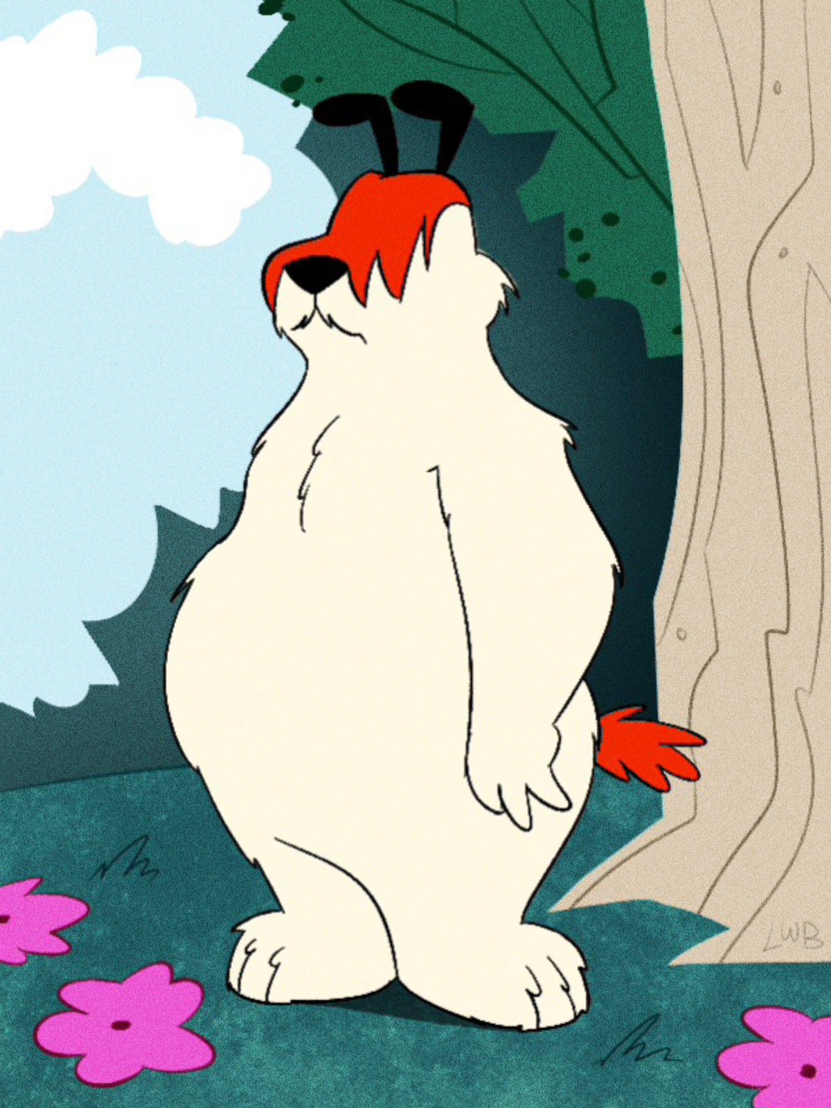 Sam Sheepdog standing in the forest