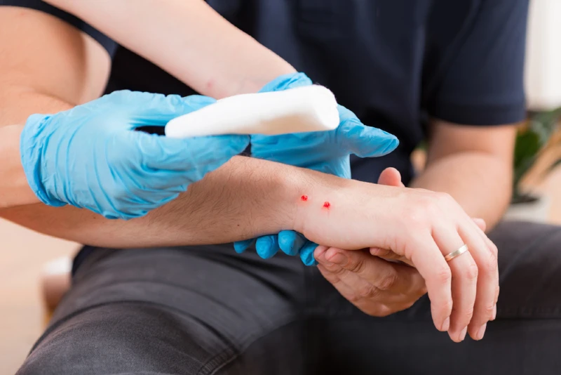 a person being treated for snake bite