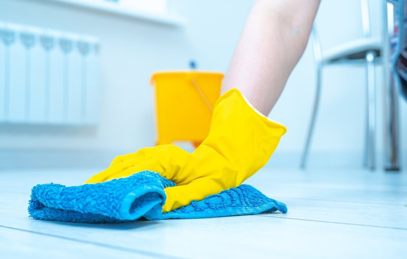 cleaning the floor