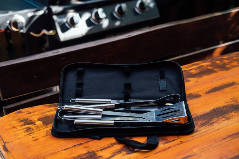 grilling tool set properly kept in a bag