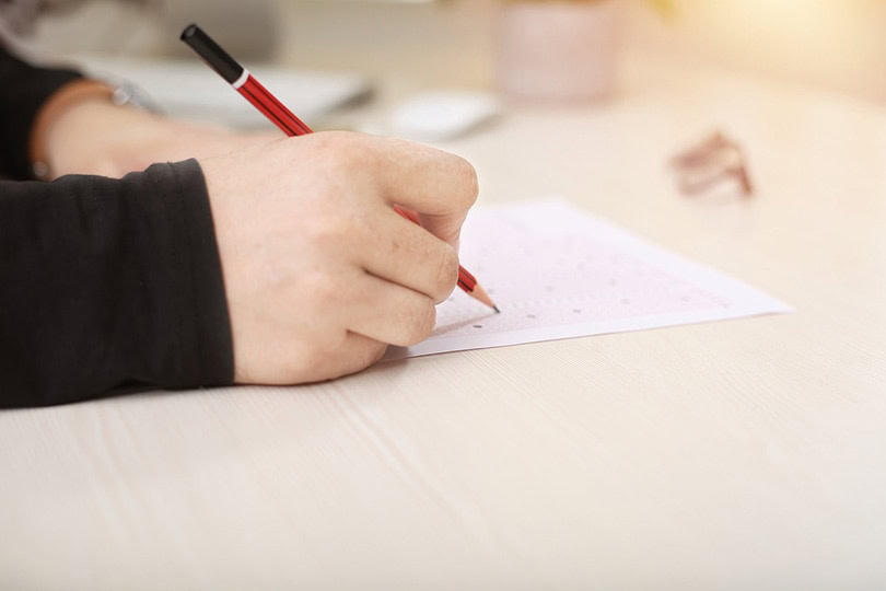 hand holding a pencil answering a test