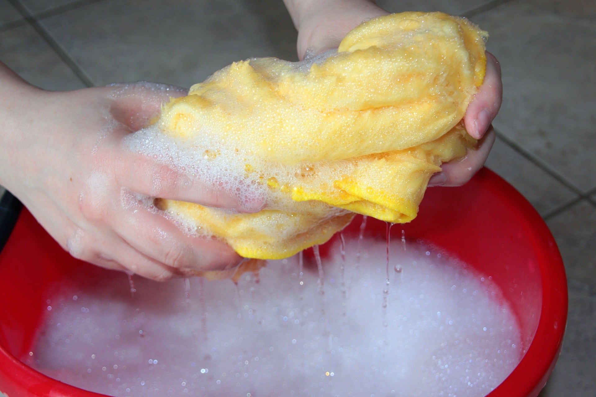 Bucket of soapy water and rag