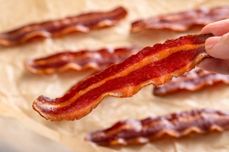 turkey bacon cooked on parchment paper