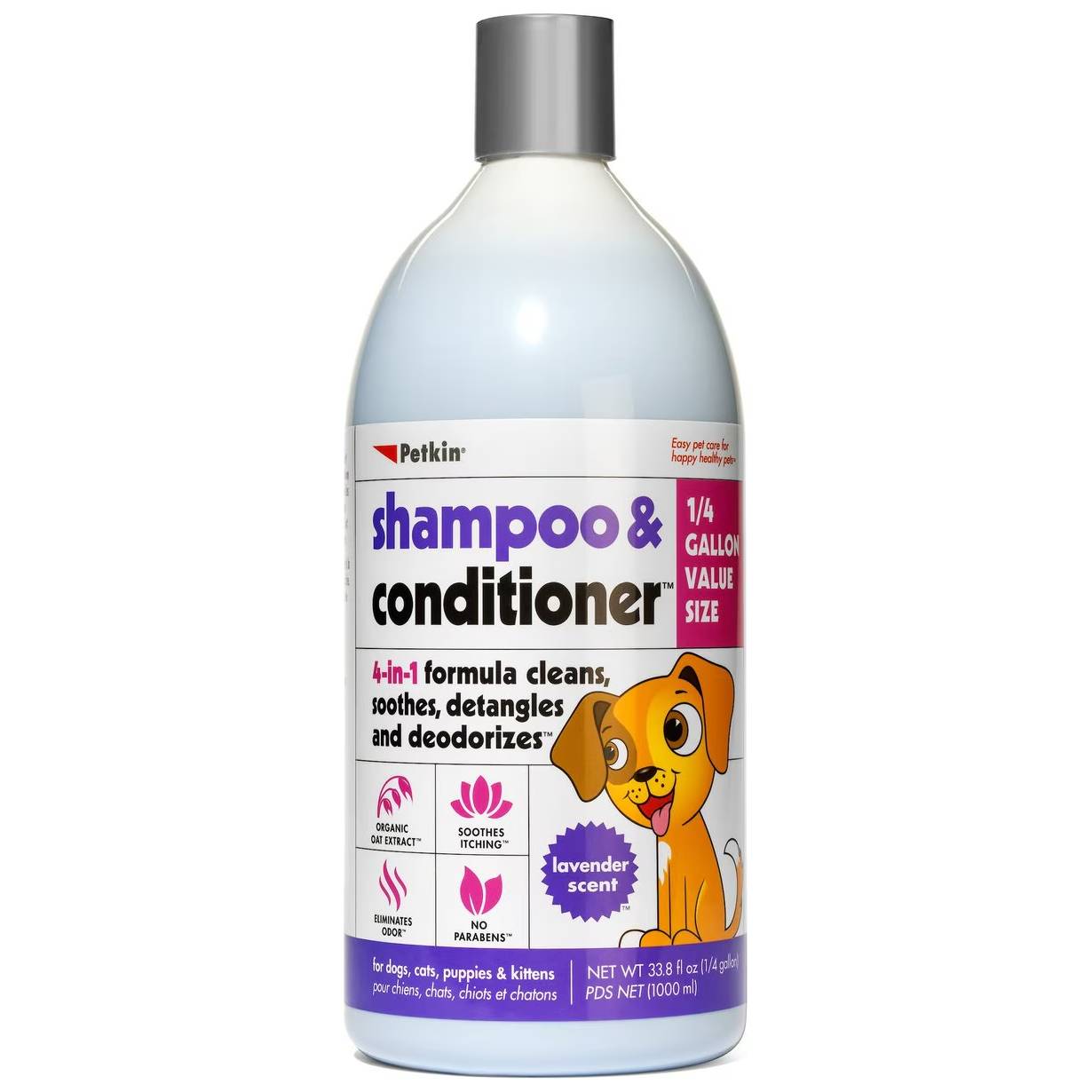 Petkin 4-in-1 Lavender Scent Dog & Cat Shampoo & Conditioner