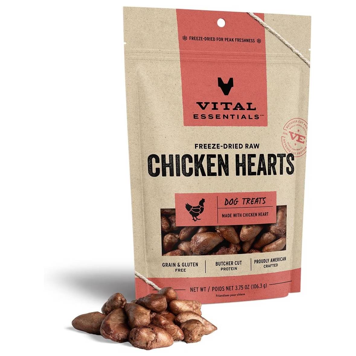 Vital Essentials Chicken Hearts Freeze-Dried Raw Dog Treats